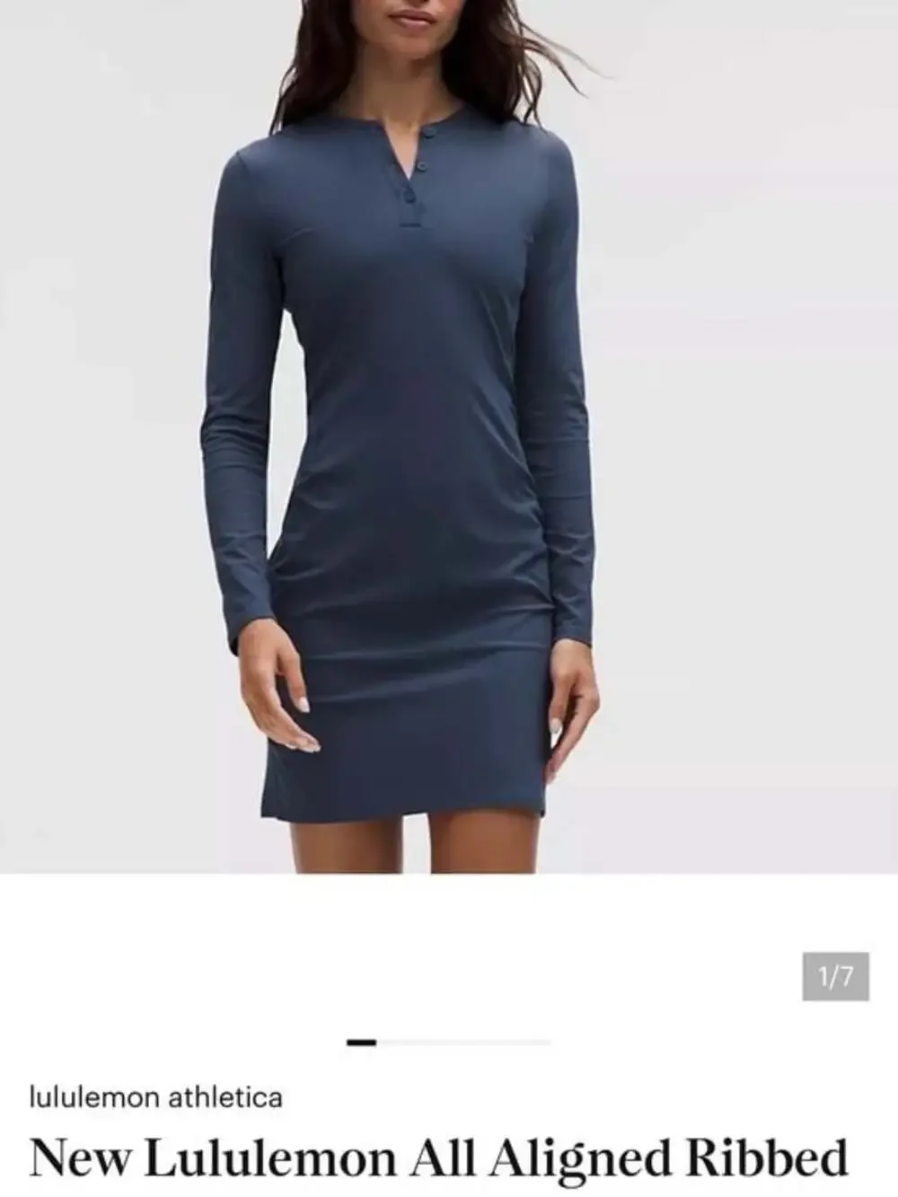 Lululemon All Aligned Ribbed Long-Sleeve Henley Dress in Blue Twill Size 8